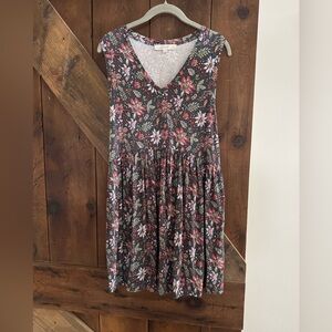 LOFT V-Neck Floral Dress - Gray and Pink